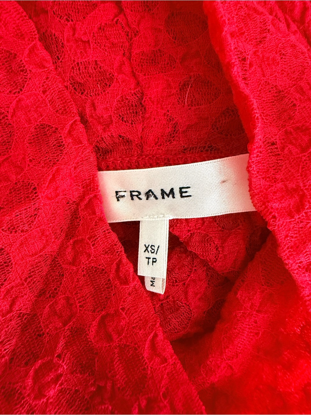 Frame Cherry Red Sheer Mesh Lace Sheer Turtleneck Long Sleeve Top | XS - Picture 4 of 5